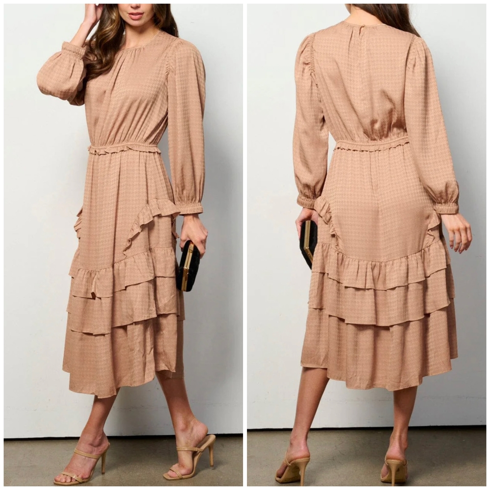 Current Air Brown Midi Dress with Ruffle Accents - Picture 4 of 6